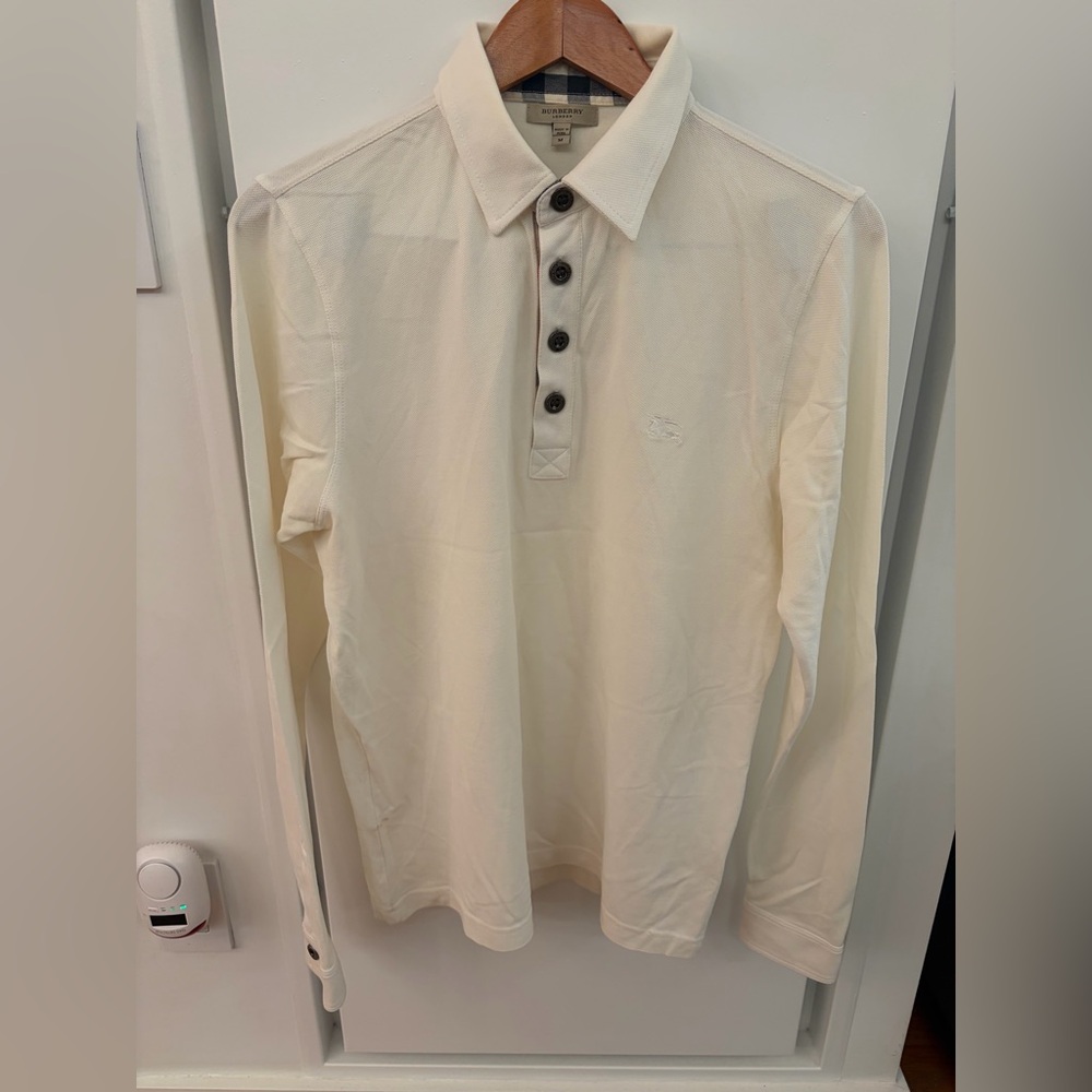 Burberry Cream Long Sleeve Polo Shirt